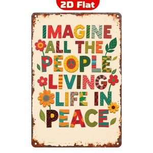 Retro Floral Peace Quote Metal Sign, Boho Hippie Wall Decor (8x12 inch Aluminum)