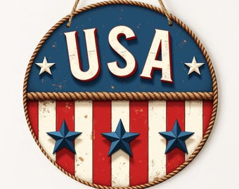 Letrero de madera patriótico de EE. UU. para puerta, decoración rústica americana para pared