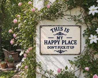 Letrero personalizado "Happy Place", decoración para patio y jardín, placa de pared para porche estilo casa de campo.