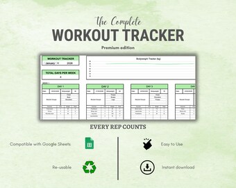libras / Rastreador de entrenamiento en Google Sheets / Planificador de fitness digital / Rastreador de hábitos y entrenamiento de fuerza