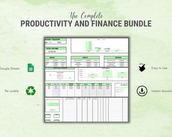GBP / Paquete de herramientas de seguimiento de productividad y finanzas para Google Sheets / Planificador de presupuesto / Seguimiento de cartera / Hoja de gestión de tareas / Descarga instantánea