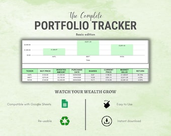 GBP / Hoja de cálculo básica de Google Sheets para el seguimiento de carteras de inversión / Hoja de cálculo de asignación de activos de rendimiento / Planificador financiero / Descarga instantánea