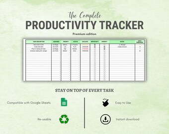 Hoja de cálculo premium para el seguimiento de tareas en Google Sheets / Planificador de matriz de Eisenhower / Hoja de cálculo para la gestión de productividad y prioridades / Descarga instantánea