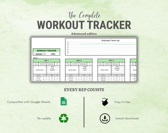 libras / Rastreador de entrenamiento Google Sheets Avanzado / Planificador de fitness digital / Rastreador de hábitos y entrenamiento de fuerza