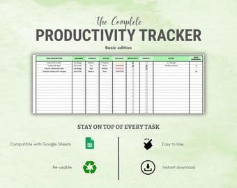 Hoja de cálculo básica para el seguimiento de tareas en Google Sheets / Planificador de matriz de Eisenhower / Hoja de cálculo para la gestión de productividad y prioridades / Descarga instantánea