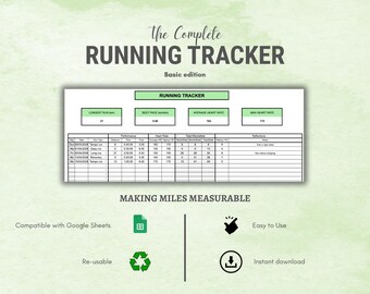 km / Rastreador de carreras en Google Sheets básico / Registro de distancia y ritmo / Planificador de kilometraje y progreso / Hoja de cálculo de fitness / Descarga instantánea