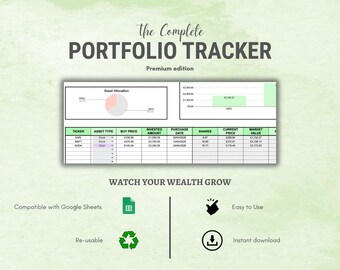 USD / Seguimiento de cartera de inversiones en Google Sheets Premium / Hoja de cálculo de asignación de activos de rendimiento / Planificador financiero / Descarga instantánea