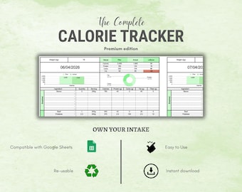 kg / Rastreador de calorías Google Sheets Premium / Registro de nutrición y macronutrientes / Hoja de cálculo para pérdida de peso y planificación de comidas / Descarga instantánea