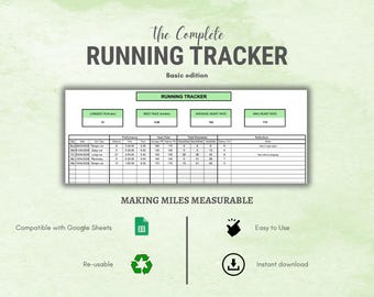 mi / Rastreador de carrera en Google Sheets básico / Registro de distancia y ritmo / Planificador de kilometraje y progreso / Hoja de cálculo de fitness / Descarga instantánea