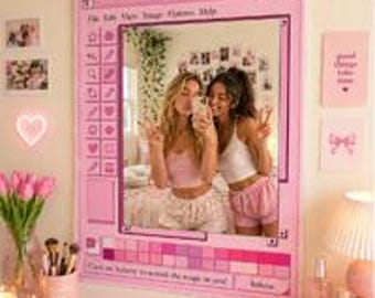 Różowe lustro estetyczne, dekoracja lustra do selfie, lustro ścienne Y2K, dekoracja pokoju dla dziewcząt, lustro toaletkowe, pokój TikTok, prezent dla niej