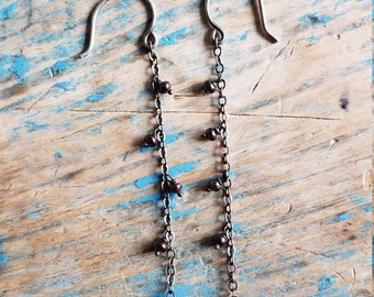 Brown Pearl Drops on Oxidised Sterling Silver Wires