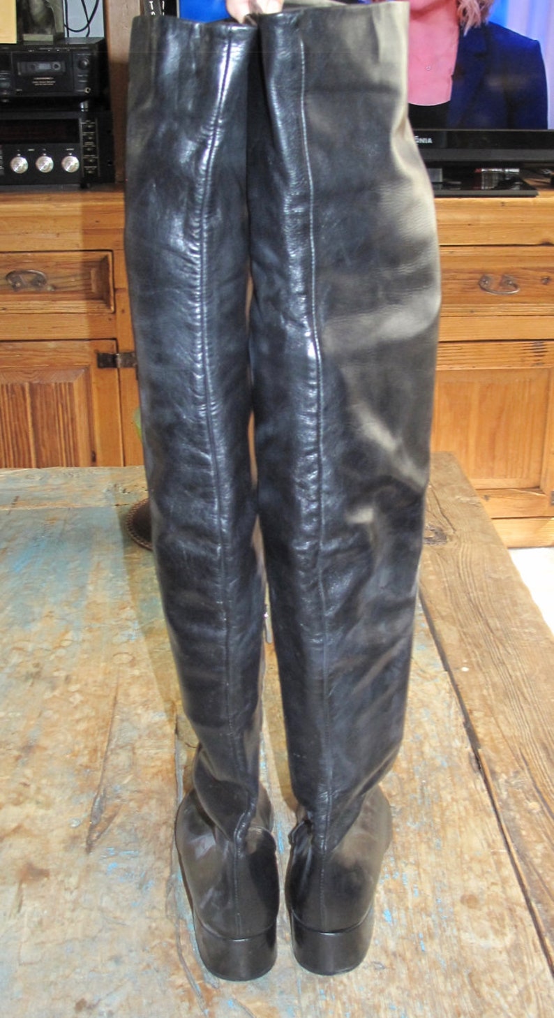 Black Leather Lined Over the Knee Pointed Toe Thigh High Boots Ladies US Size 7.5 Euro 38