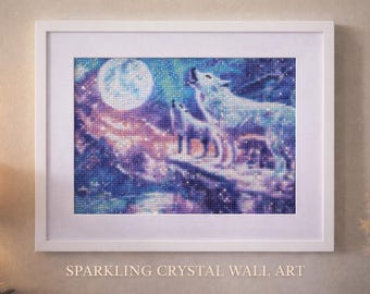 Moonlit Wolves Diamond Painting Wall Art, Sparkling Crystal Fantasy Decor