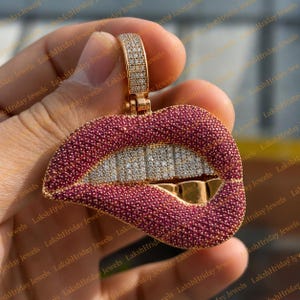Lips Shape Pendant 2.50Ct Ruby & Moissanite Diamond Pendant 925 Sterling Silver