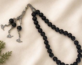 Tasbih de piedra de lava turca, cuentas de oración volcánicas hechas a mano, Misbaha de piedra de lava natural