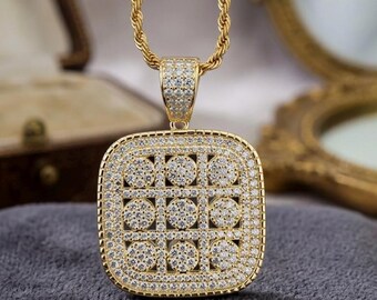 3.10Ct Round Cut Lab Created Diamond Men’s Chain Pendant 14K Yellow Gold Finish, Hip Hop Luxury Pendant Jewelry Gift For Him Fine Jewelry