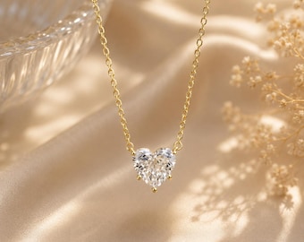 1Ct Heart Cut Lab Created Diamond Women's Heart Chain Pendant 14K Yellow Gold Finish Romantic Gift for her Elegant Jewelry Pendant