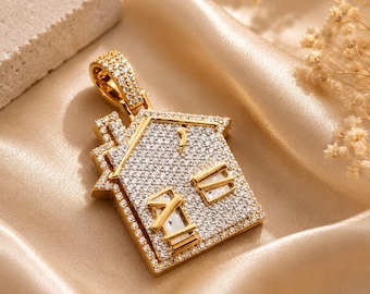 5Ct Round Cut Lab Created Diamond Men's Pendant 14K Yellow Gold Plated, Hip Hop Jewelry, Charm House Pendant, Gift for Him, Elegant Jewelry