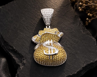 5CT Round Cut Lab Created Citrine & Diamond Men's Pendant 14K White Gold Plated, Hip Hop Pendant, Charm Pendant, Gift for Him