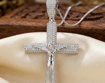 4Ct Round Cut Lab Created Diamond Men's Cross Pendant 14K White Gold Finish Iced Out Religious Pendant Gift for Him Men's Jewelry