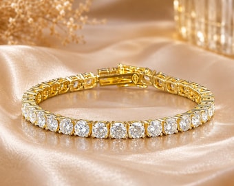 8Ct Round Cut Lab Created Diamond Bracelet for Women 14K Yellow Gold Finish Tennis Bracelet Elegant Bridal Wedding Jewelry Gift For Her