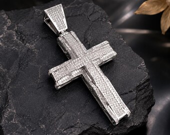 4Ct Round Cut Lab Created Diamond Men's Cross Pendant 14K White Gold Finish Iced Out Religious Pendant Gift for Him Men's Jewelry