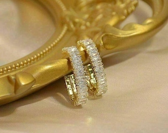 3.1Ct Baguette Cut Lab Created Diamond Women's Hoop Earrings 14K Yellow Gold Plated Elegant Huggie Style Bridal Wedding Jewelry Gift For Her