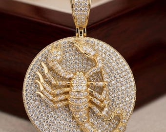4Ct Round Cut Lab Created Diamond Men's Pendant 14K Yellow Gold Finish Charm Hip Hop Jewelry Gift for Him Statement Ice Out Jewelry