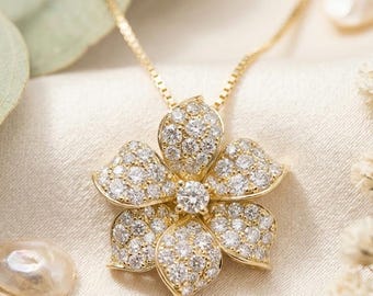 4Ct Round Cut Lab Created Diamond Women's Chain Pendant 14K Yellow Gold Finish Women's Flower Jewelry Gift For Her 925 Sterling Silver