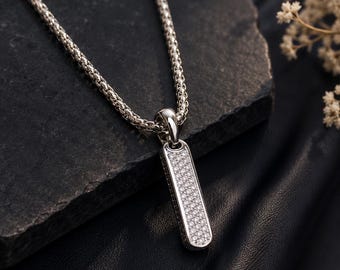 2Ct Round Cut Lab Created Diamond Men’s Bar Chain Pendant 14K White Gold Finish Silver Look Modern Hip Hop Pendant Charm Gift for Him