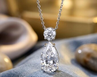 4Ct Pear Cut Lab Created Diamond Women's Chain Pendant 14K White Gold Finish Elegant Wedding Teardrop Necklace Gift for Her Jewelry
