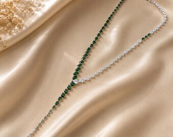 12Ct Pear Lab Created Emerald & Diamond Women's Y drop Necklace 14K White Gold Finish, Gemstone Jewelry, 925 Sterling Silver, Gift for Her