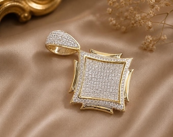 3.5Ct Round Cut Lab Created Diamond Men's Pendant 14K Yellow Gold Plated, Classic Pendant Bold Jewelry, Gift for Him, 925 Sterling Silver