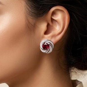 3Ct Round Cut Lab Created Red Ruby & Diamond Men's Cufflinks 14K White Gold Plated, Formal Cufflinks, Wedding Jewelry, Gift for Him