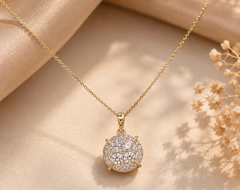 2.5Ct Round Lab Created Diamond Solitaire Chain Pendant 14K Yellow Gold Finish Women's Classic Pendant Elegant Gift for Her Jewelry