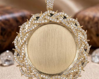 3Ct Round Cut Lab Created Diamond Men's Pendant 14K Yellow Gold Finish Memory Photo Custom Picture Pendant Personalised Gift for Him