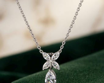 2Ct Marquise Cut Lab Created Diamond Women Chain Pendant 14K White Gold Plated,Elegant Pendant Minimalist Jewelry Gift For Her Fine Jewelry