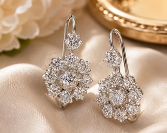 2.10Ct Round Cut Lab Created Diamond Women's Drop Dangle Earrings 14K White Gold Finish Wedding Bridal Earrings Gift for Her Elegant Jewelry