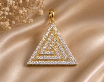 4Ct Round Cut Lab Created Diamond Men's Triangle Pendant 14K Yellow Gold Finish Geometric Iced Out Statement Pendant Gift for Him