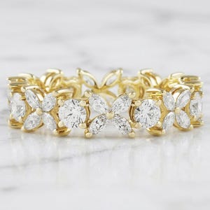 1.55 Carat Round & Marquise Lab Grown Diamond Eternity Band, E-F Color Lab Diamond Engagement Ring, Stacking Band, 14K White Gold For Women