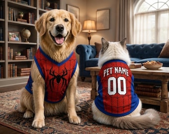 Custom Spider-Pet Jersey, Personalized Outfit for Dogs Cats, Spiderman Brand New Day Pet Mess Jersey Name Number Sportswear Pet Jersey
