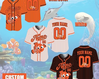 Personalized Finding Nemo Characters Baseball Jersey, Nemo & Marlin Sport Jersey Disney Family Shirts, Matching Team Outfit Birthday Gift