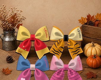 Personalized Winnie The Pooh Hair Bow, Custom Name Disney Halloween Hair Bow, Team Matching Group Bow, Gift Halloween Holiday