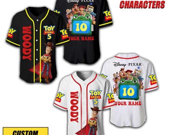 Camiseta de béisbol personalizada de los personajes de Toy Story 5, Woody y sus amigos, camiseta deportiva Disney, camisetas familiares a juego, conjunto de equipo, regalo de cumpleaños