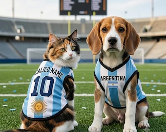 Custom Argentina Pet Jersey, Personalized Outfit for Dogs Cats, World Cup Pet Mess Jersey Name Number Sportswear Pet Jersey