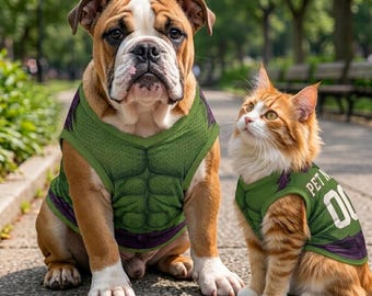 Custom Pet Superhero Jersey, Personalized Outfit for Dogs Cats, Inspired Hulk Pet Mess Jersey Name Number Sportswear Pet Jersey