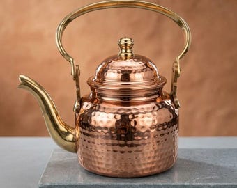 Solid Copper Tea Kettle, Pure Copper Teapot, Ayurvedic Water Pot Copper, Hammered Handmade Kettle, Vintage Kitchen Decor, Unique Gift Idea