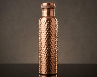 Hammered Pure Copper Water Bottle 1000ml, Handmade Ayurvedic Copper Bottle, Leakproof Wellness Drinkware for Yoga, Gym & Daily Hydration