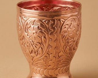 Pure Copper Drinking Glass 350ml | Hand Engraved Jaam Cup | Ayurvedic Water Tumbler | Indian Handmade Copper Drinkware | Detox Health Glass