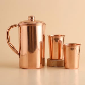 Handgjord vattenkanna i ren koppar med lock | 1000 ml kopparkanna | Vattenkanna i koppar | Ayurvedisk dryckeskärl | Kökspresent